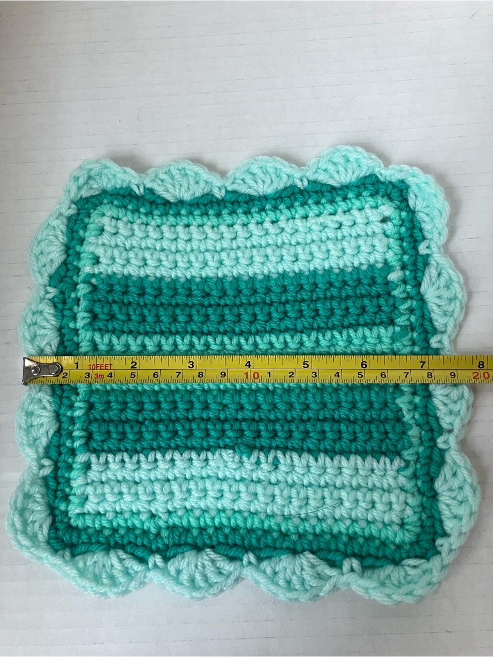 Hand-Crocheted Green Striped Kitchen Dining Cloths or Mats - Set of 7 Aprox 7” - Picture 9 of 10